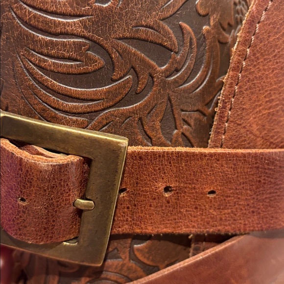 Frye Tooled Pull-on Boots Knee High Brown Leather W/ buckle Sz 7.5 EUC - Picture 9 of 9